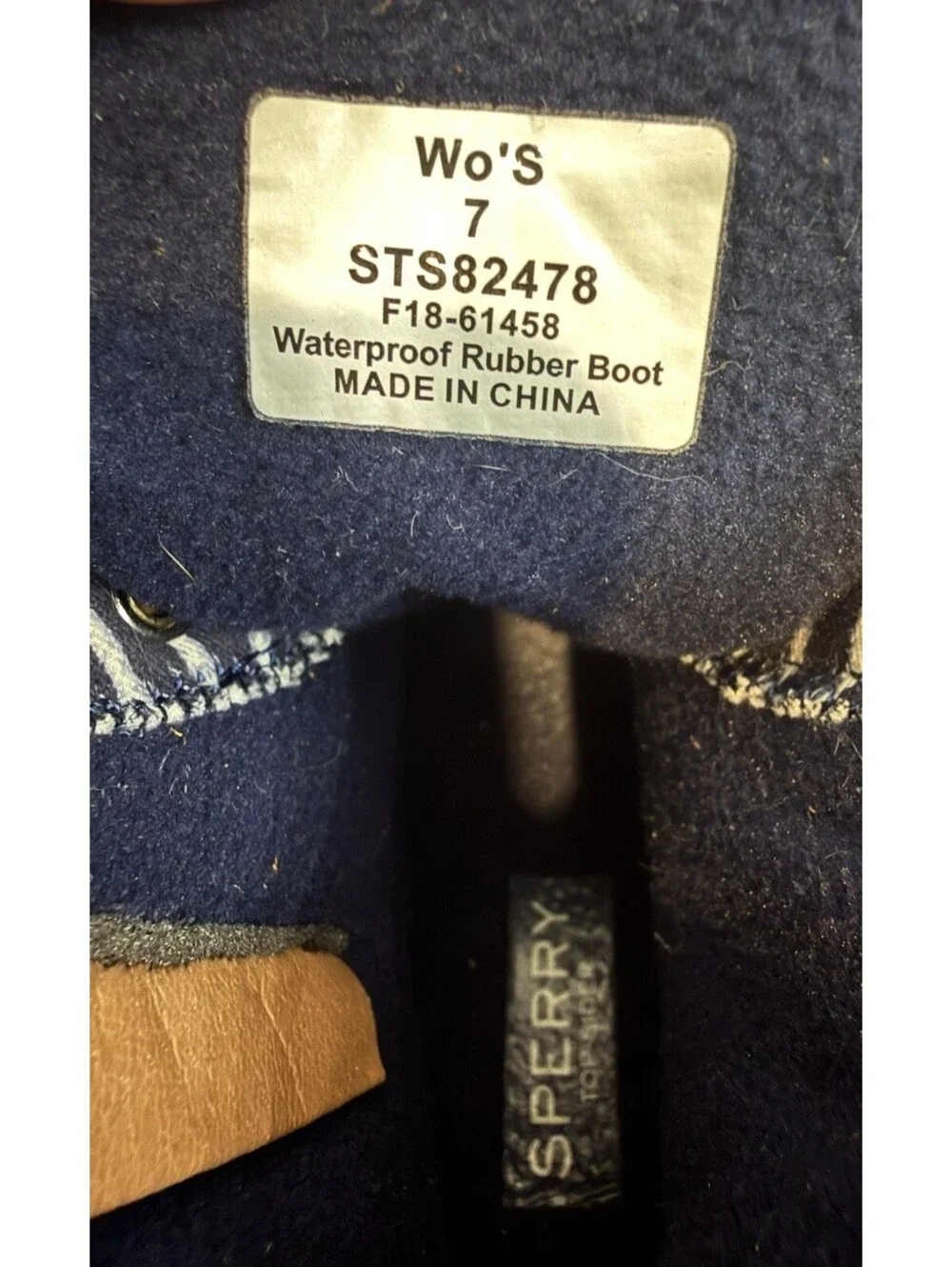 Sperry Saltwater Duck Boots Women’s Size 7 Navy Rubber Stripe Canvas Waterproof